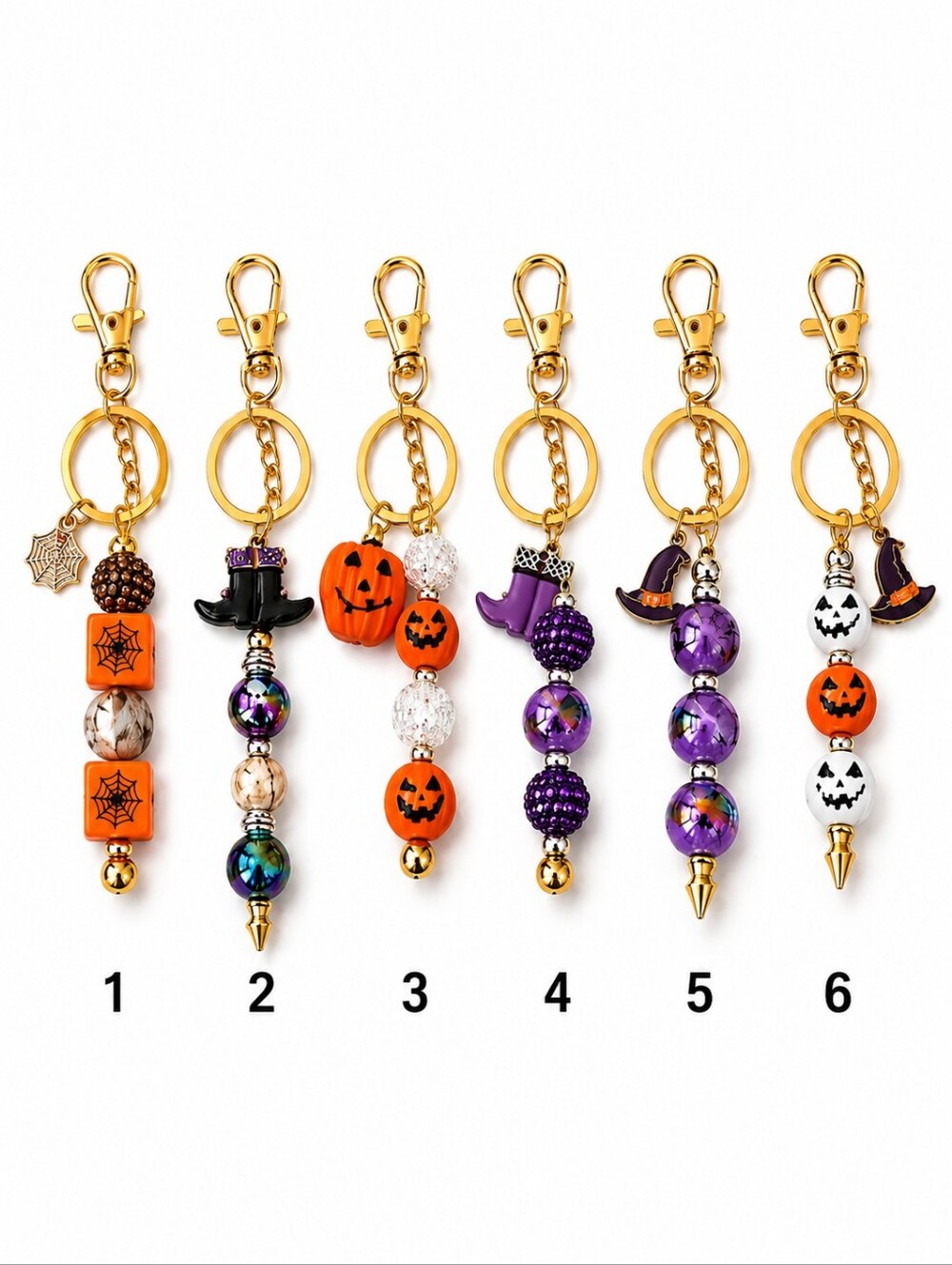 Gold Halloween Purse Charm, Beaded Witch Hat and Pumpkin Bag Keychain Gift